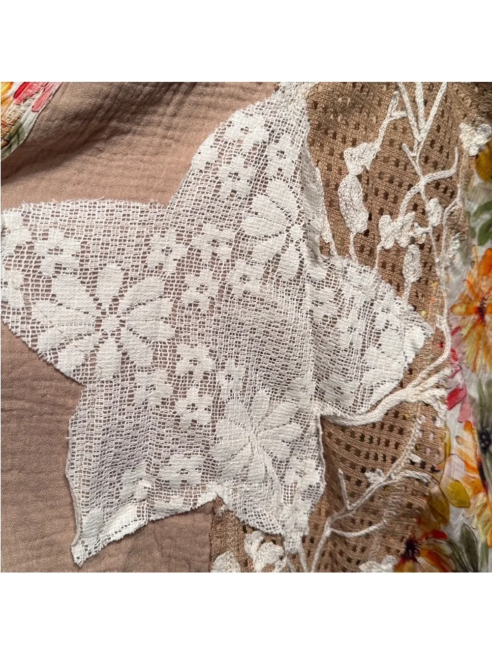 🌸POL Floral Patchwork Kimono Cardigan - Beige & Yellow Large P003